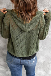 Cardigan à capuche ajouré avec cordon de serrage et boutons
